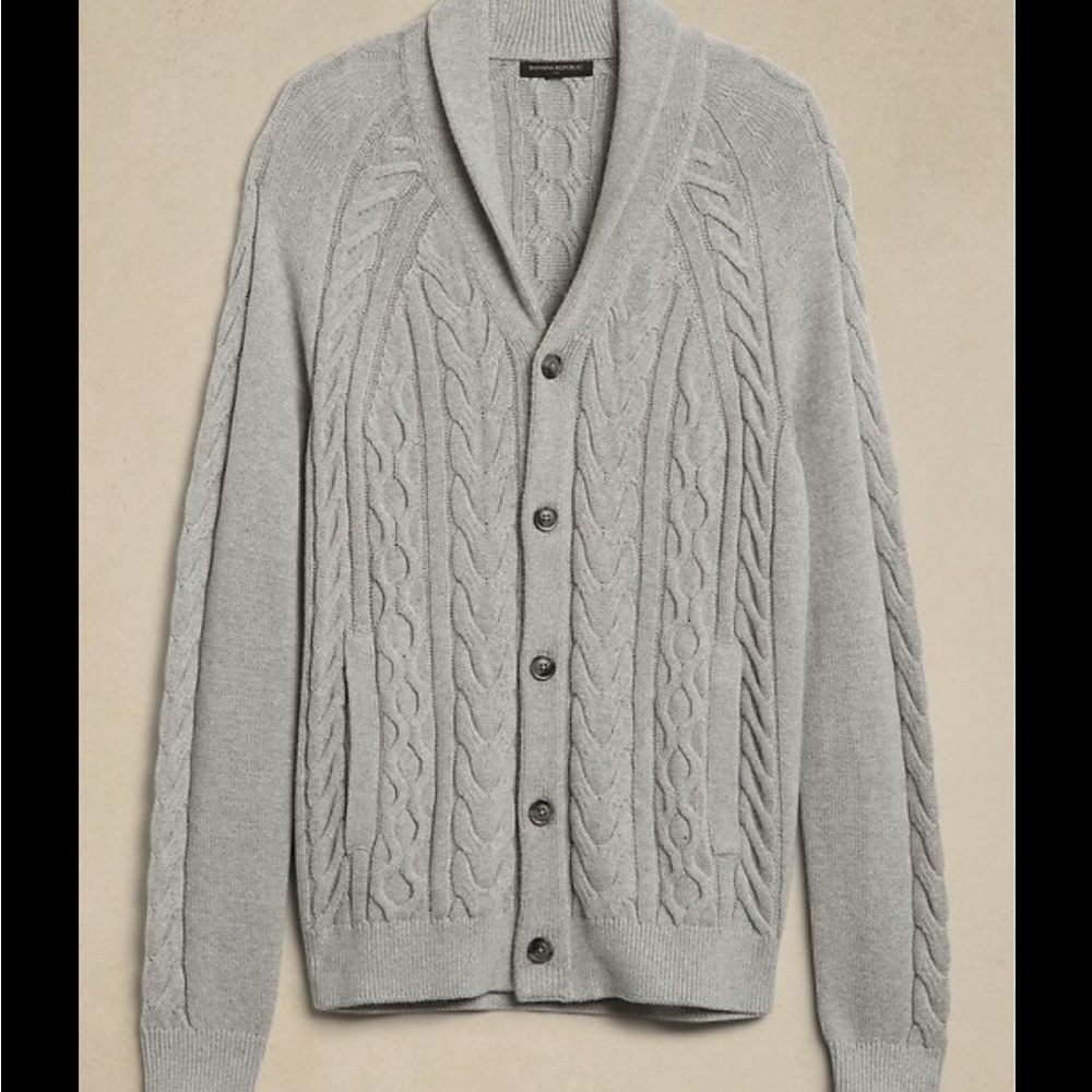 Banana Republic grey fisherman cable cardigan